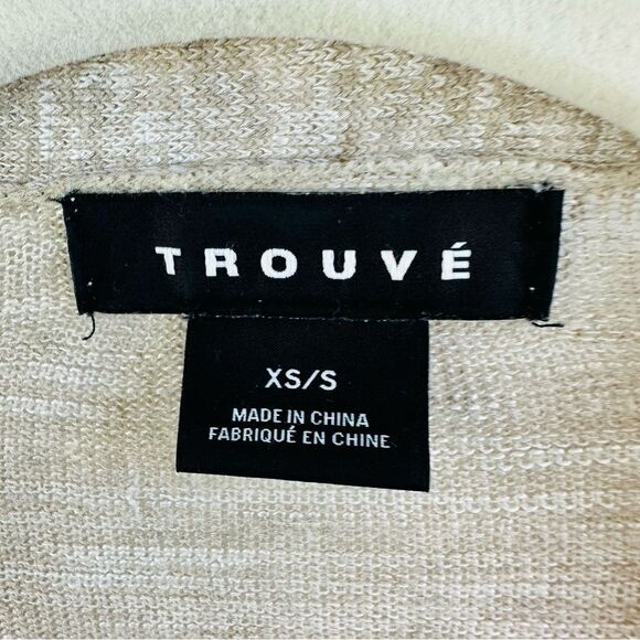 Trouvé Tan White Linen Blend Open Front Cardigan Size XS/S Long Line‎ - Picture 2 of 3